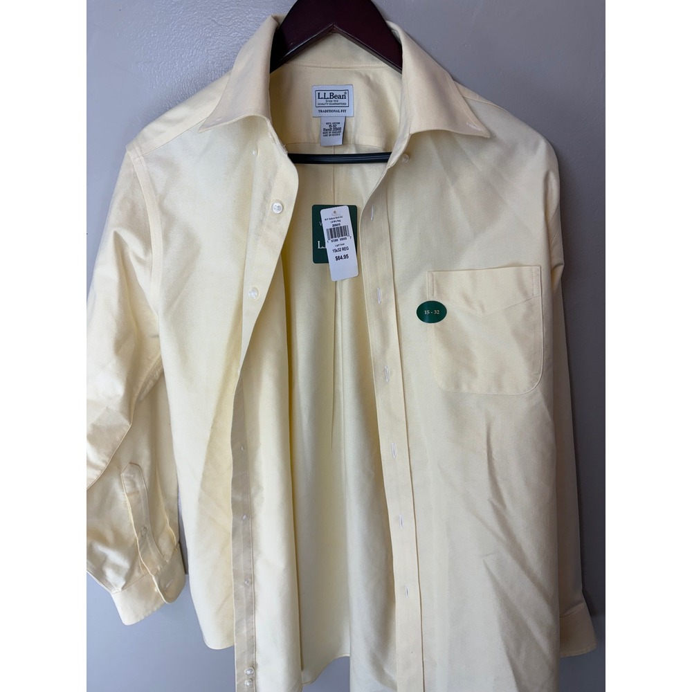 LL Bean Mens Traditional Fit Oxford Shirt Light Gold 100% Cotton 15x32 NWT